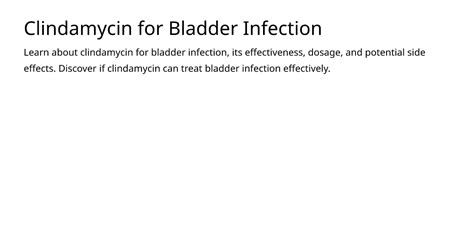 Clindamycin for Bladder Infection: Effective Treatment Option?