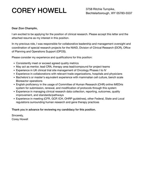 Clinical Research Cover Letter
