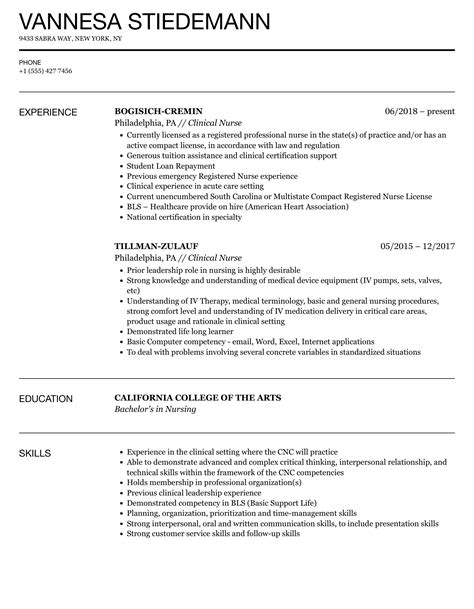 clinical experience resume examples