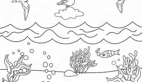 Unterwassergrafik Meer schwarz weiß Skizze Illustration Vektor Stock