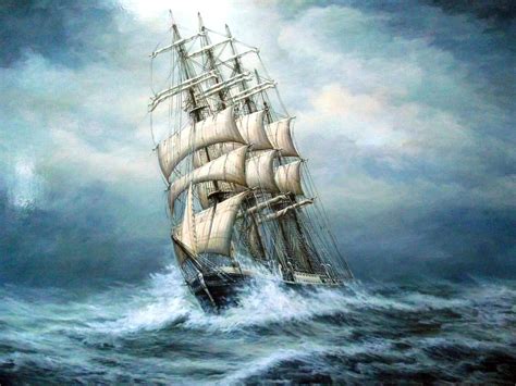 clipper ship in a storm