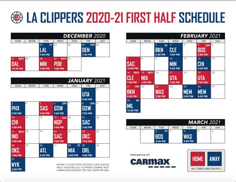 clippers schedule 2020 2021