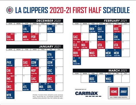 clippers schedulee