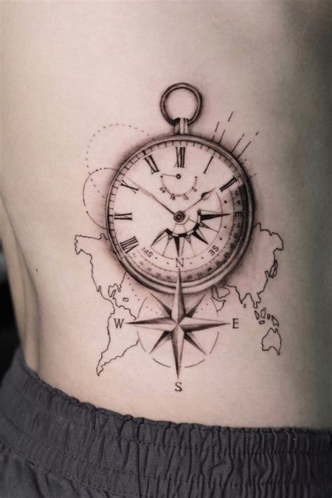 Clock And Compass Tattoo Designs