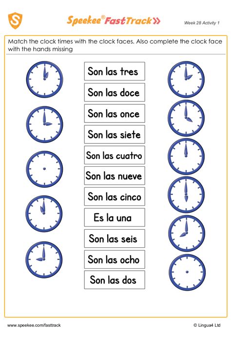 Clock Worksheet Spanish Printable