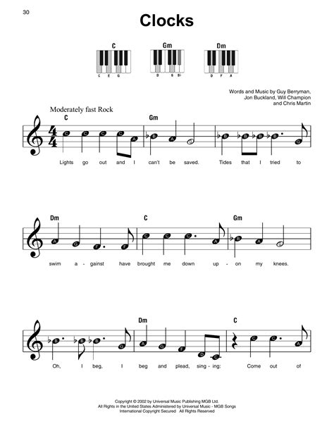 Clocks Coldplay Piano Notes Easy