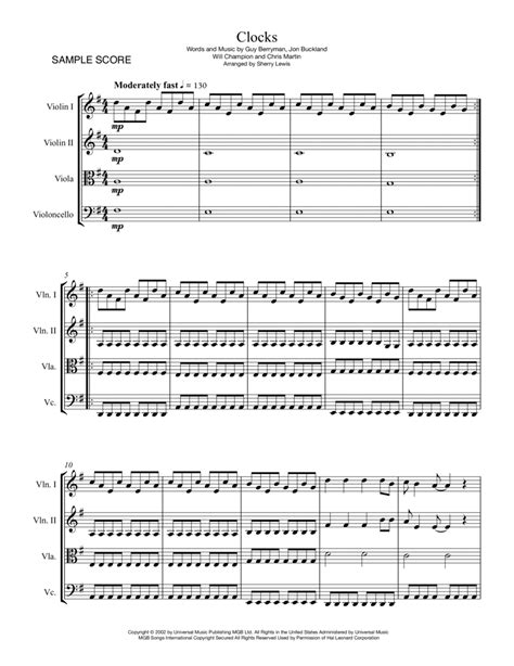 Clocks Coldplay String Quartet Sheet Music