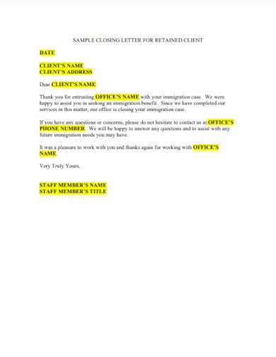 Closing Examples For Letters