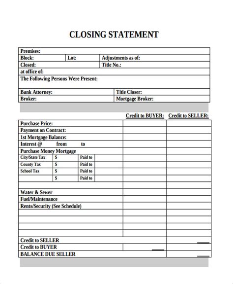 closing statement example real estate