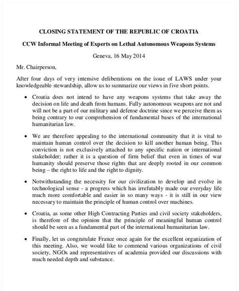 closing statement examples speech