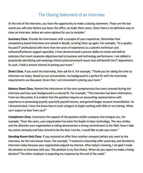 closing statement for supervisor interview
