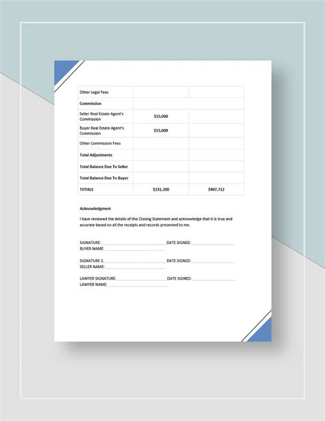 closing statement template real estate