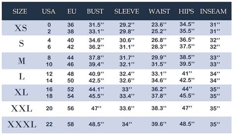 clothing size conversion chart jeans