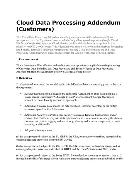 cloud data processing addendum