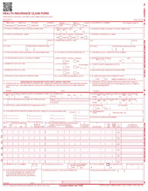Fillable Form 1500 Health Insurance Claim Form printable pdf download