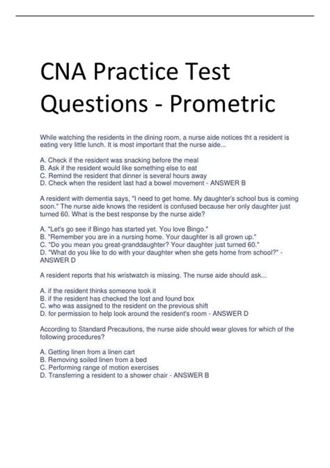 Cna Written Practice Test To Printable
