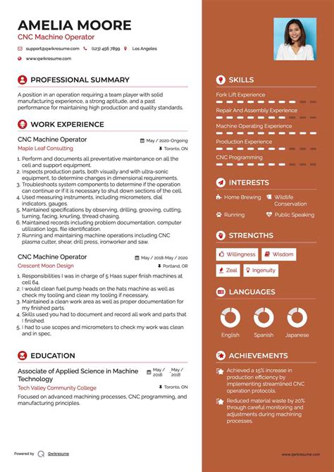 cnc machine operator cv sample