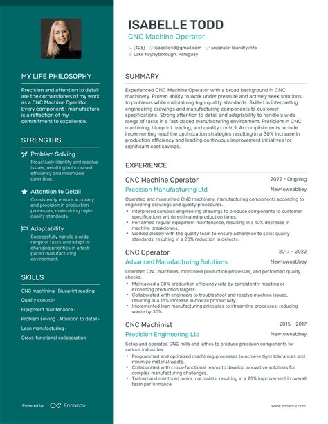 cnc operator resume examples
