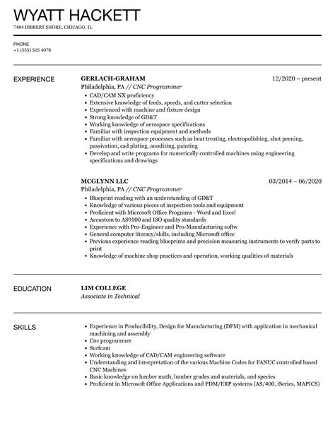cnc programmer resume examples