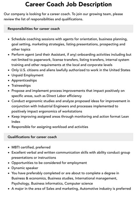 coach job description