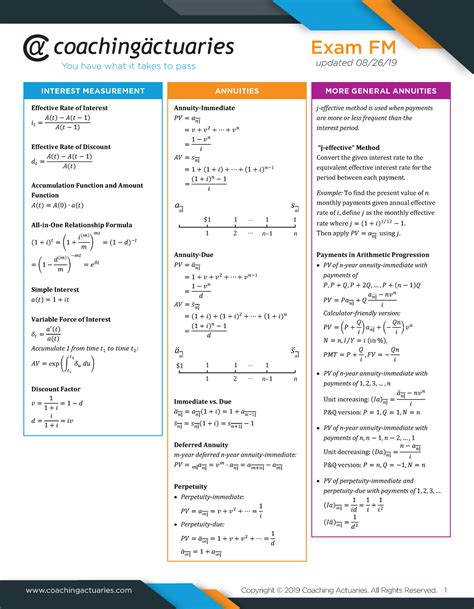 coaching actuaries formula sheet