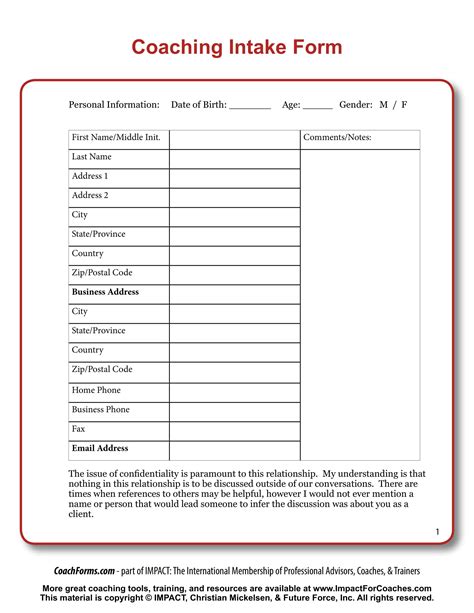coaching client intake form template