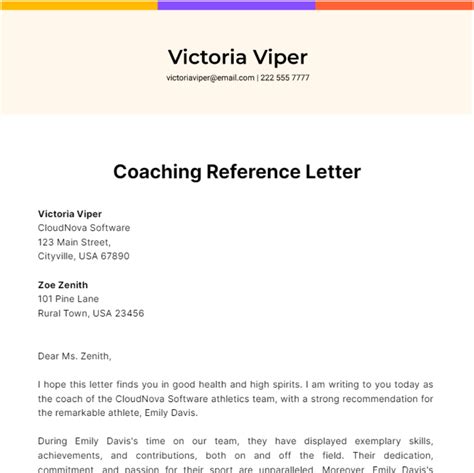 Coaching Reference Letter Examples
