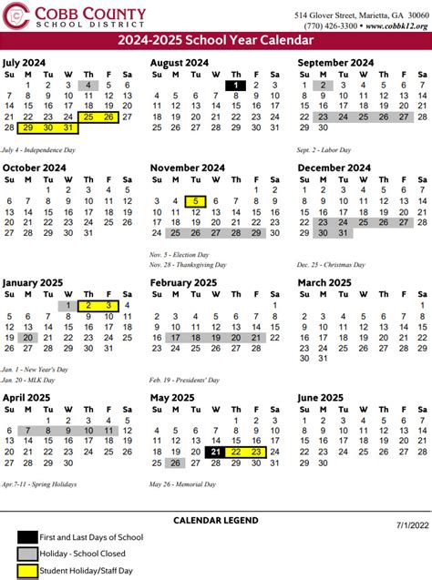 Cobb County School Calendar 2024-25