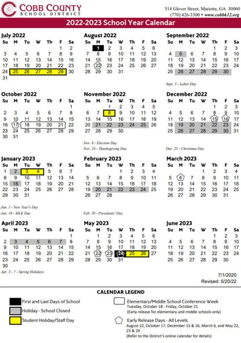 Cobb County Calendar 202223 Customize and Print