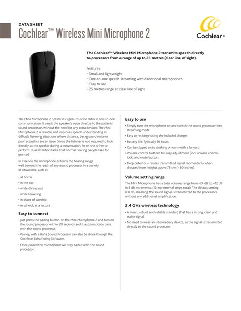 Cochlear P777300 ZONE 1 Wireless Mini Microphone 2+ User Manual