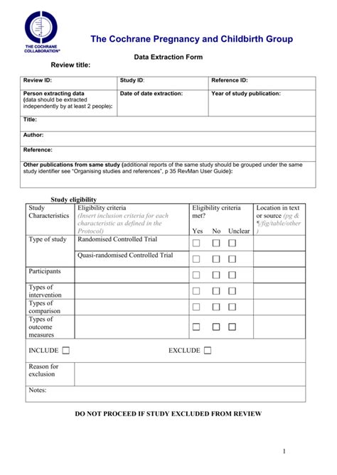 cochrane data extraction form template