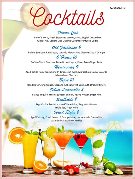 cocktail menu template google docs