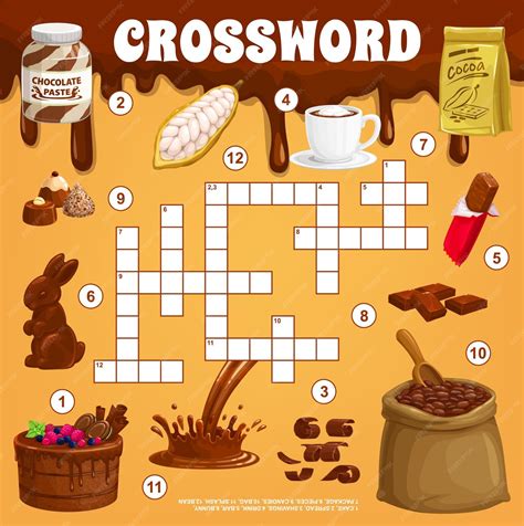 Cocoa and Chocolate Dessert Crossword Puzzle Grid Stock Vector