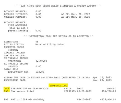 code 150 on tax transcript