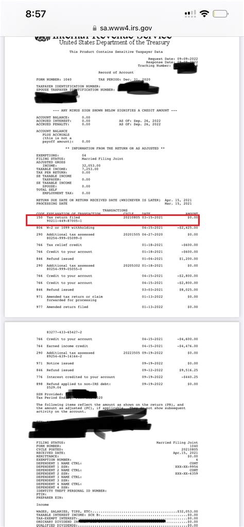 code 150 tax return filed