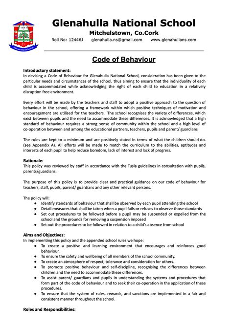 code of behaviour primary school
