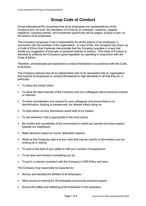 Code Of Conduct For Cleaning Staff