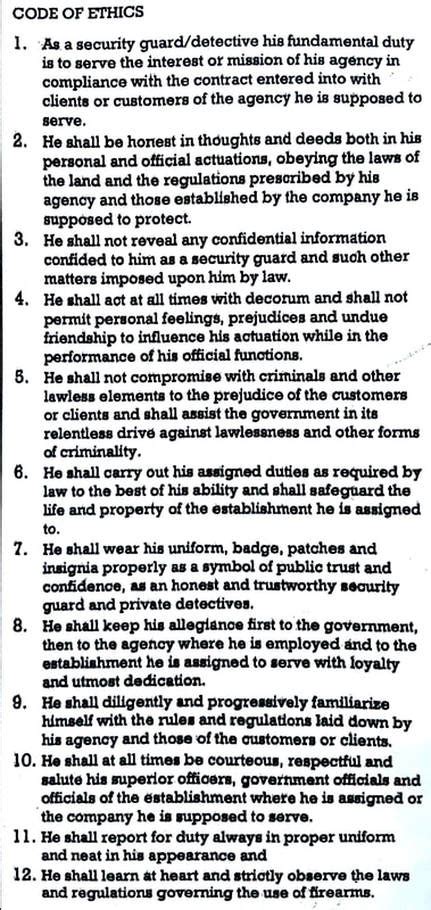 code of ethics of security guard tagalog version