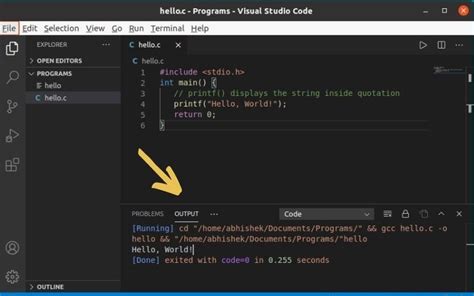 code to run c program in terminal