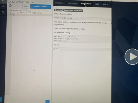 Codehs Evens Only List