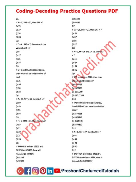 coding decoding questions pdf
