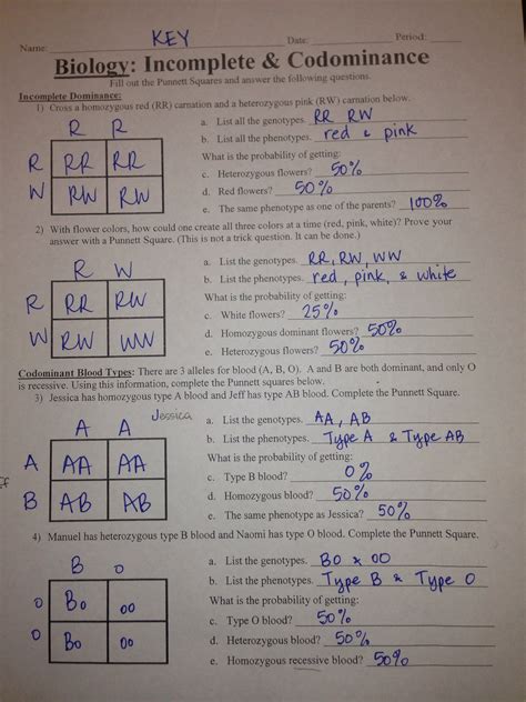 Cool Codominance Incomplete Dominance And Blood Types Worksheet Answer Key Ideas