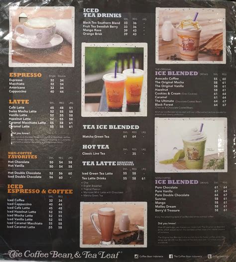 Coffee Bean Teas Menu