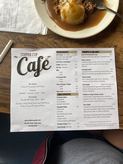 Coffee Cup Cafe Sully Menu