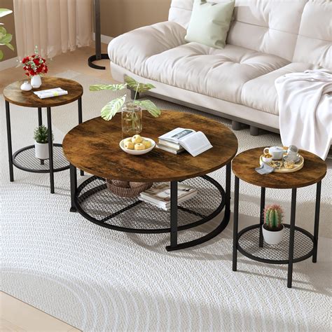 Kinley 3 Piece Coffee Table Set, Gray Wood & Black Metal, Industrial