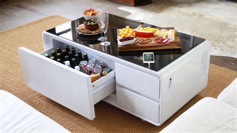 coffee table with refrigerator