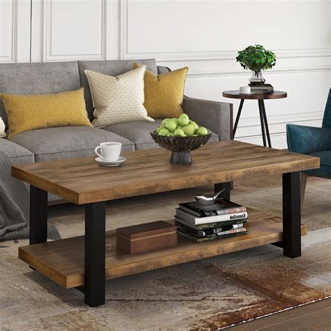 Rectangular Wood Cocktail Coffee Table with Shelf Coffee table