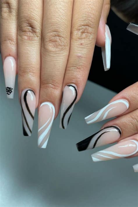 20 Black And White Acrylic Coffin Nails Ideas