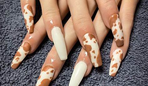 Coffin Nails Cow Print Shaped Brown And White Matte