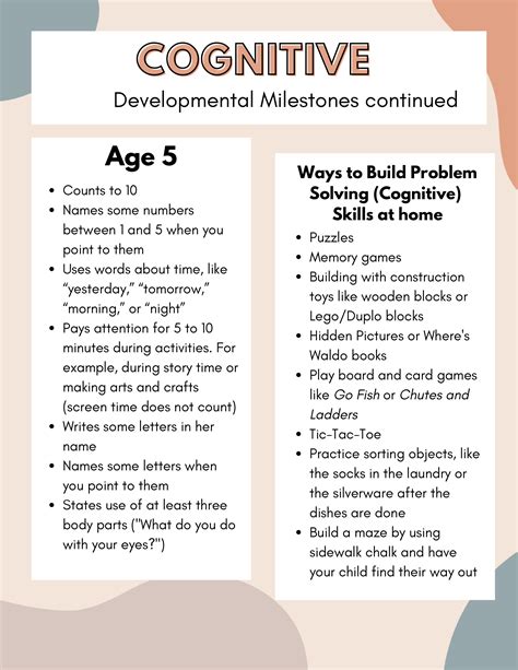 cognitive development milestones for 5 year olds